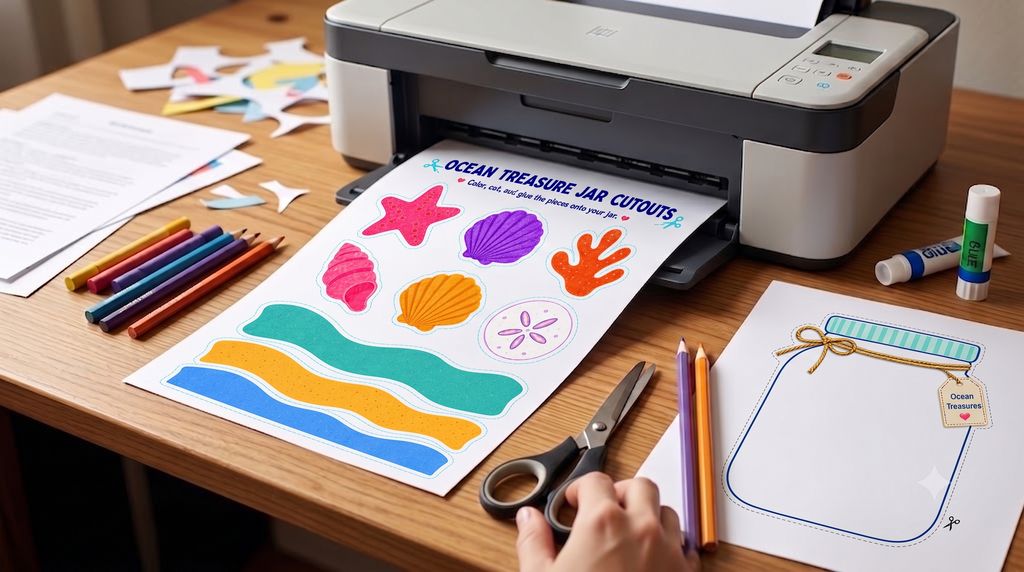 Ocean Treasures Jar Craft Printable | Under the Sea Kids Activity | Summer Craft Template