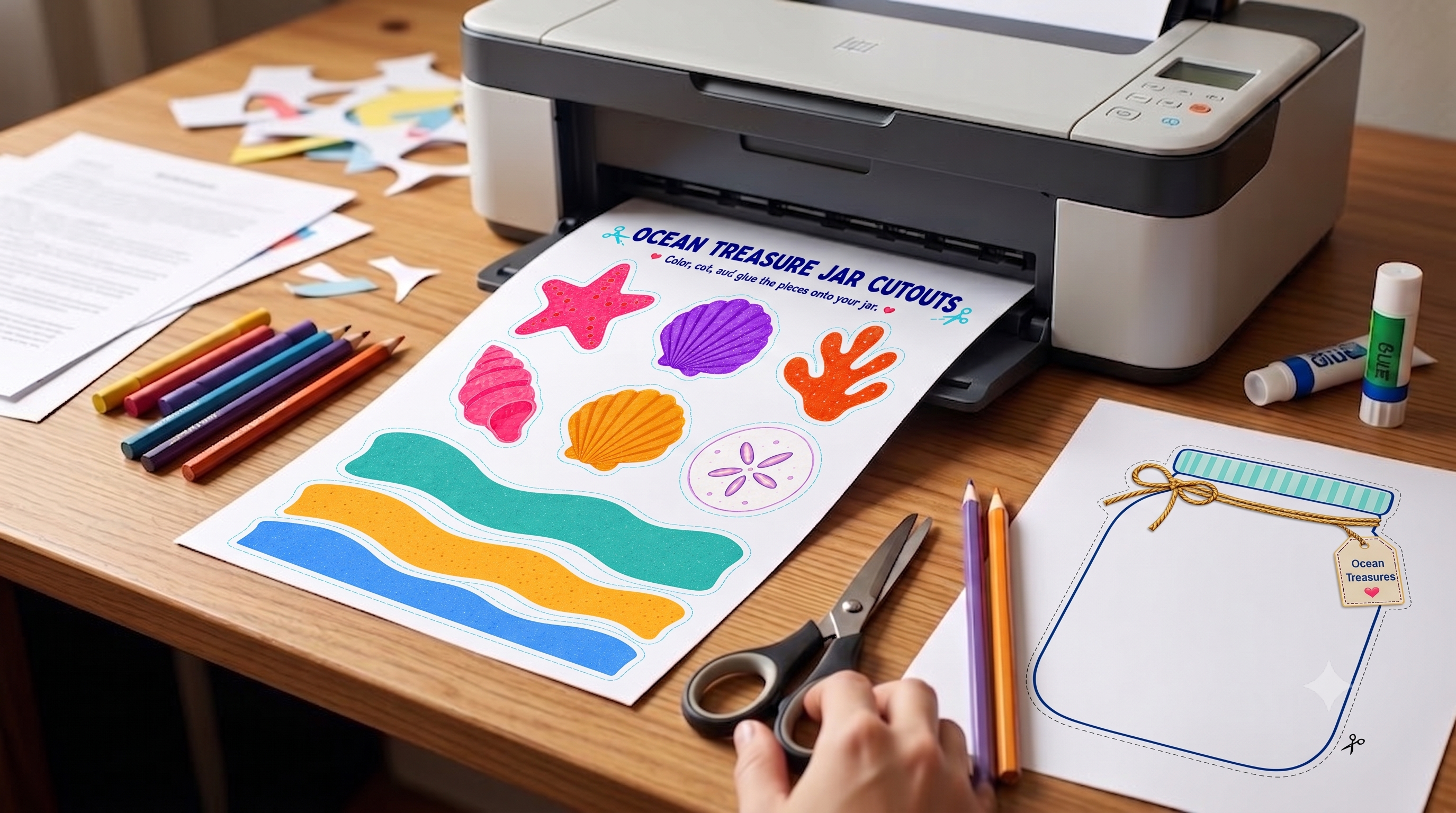 Ocean Treasures Jar Craft Printable | Under the Sea Kids Activity | Summer Craft Template