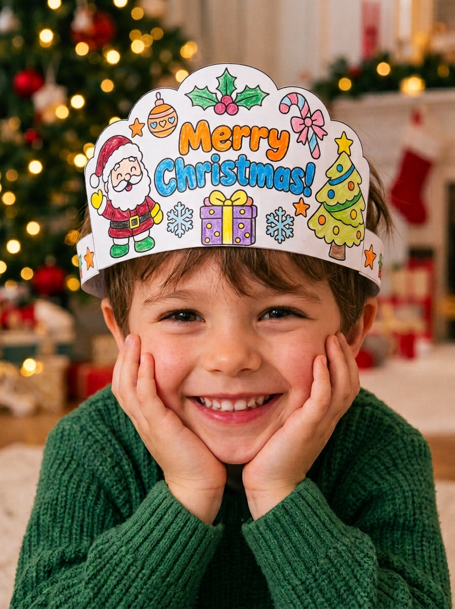 Christmas Crown Printable for Kids | Merry Christmas Coloring Crown, Christmas Headband Craft & Classroom Activity