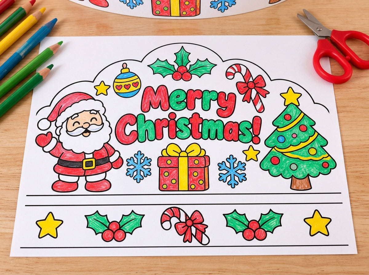 Christmas Crown Printable for Kids | Merry Christmas Coloring Crown, Christmas Headband Craft & Classroom Activity