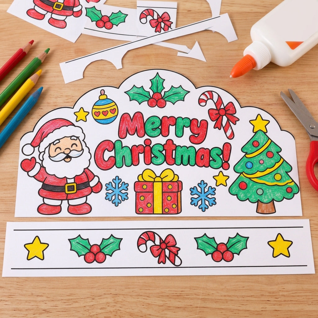 Christmas Crown Printable for Kids | Merry Christmas Coloring Crown, Christmas Headband Craft & Classroom Activity