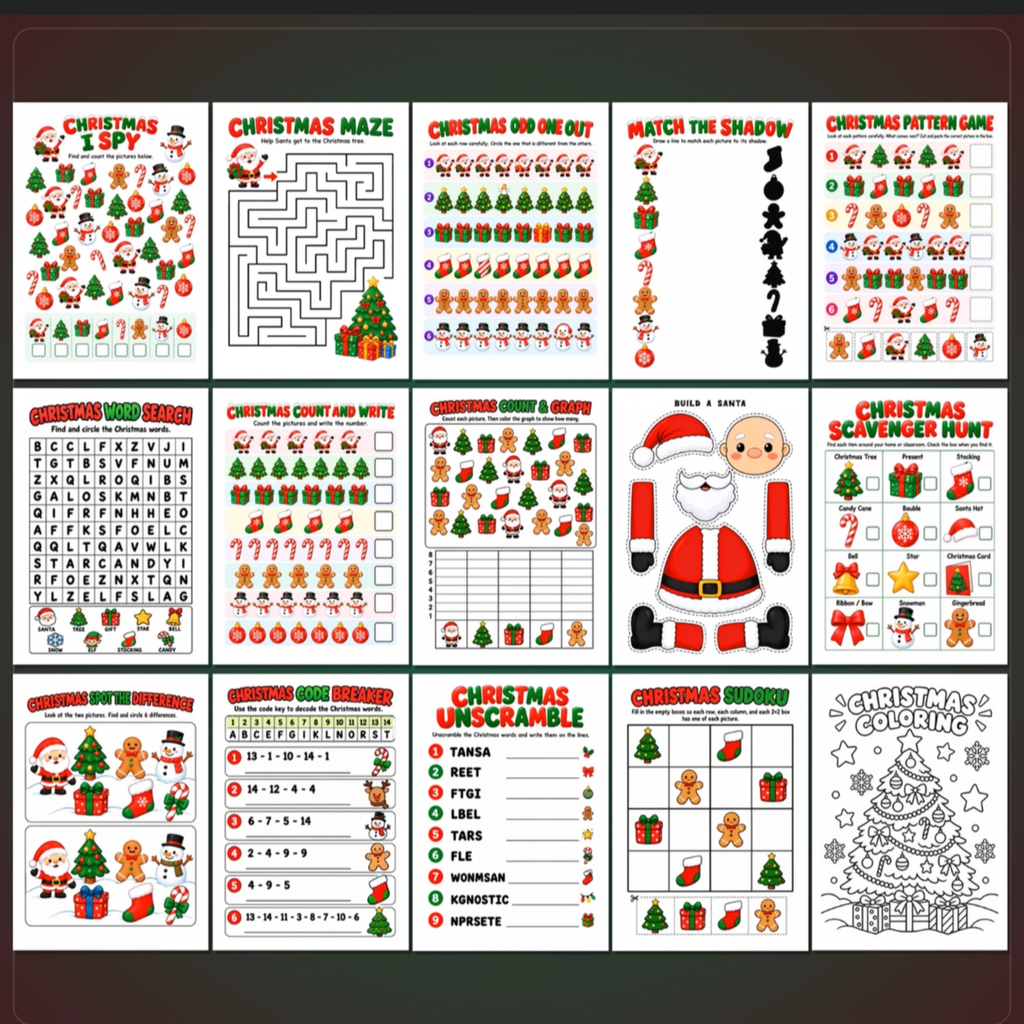 Christmas Activity Pack for Kids, 15 Printable Christmas Games, Classroom Party Activities, Kids Christmas Party Games, XMAS Activities
