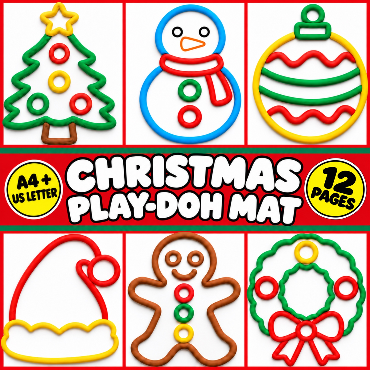 Christmas Playdough Mats Printable, Christmas Activities for Kids, Play Dough Mats, Christmas Sensory Activity, Fine Motor Activity
