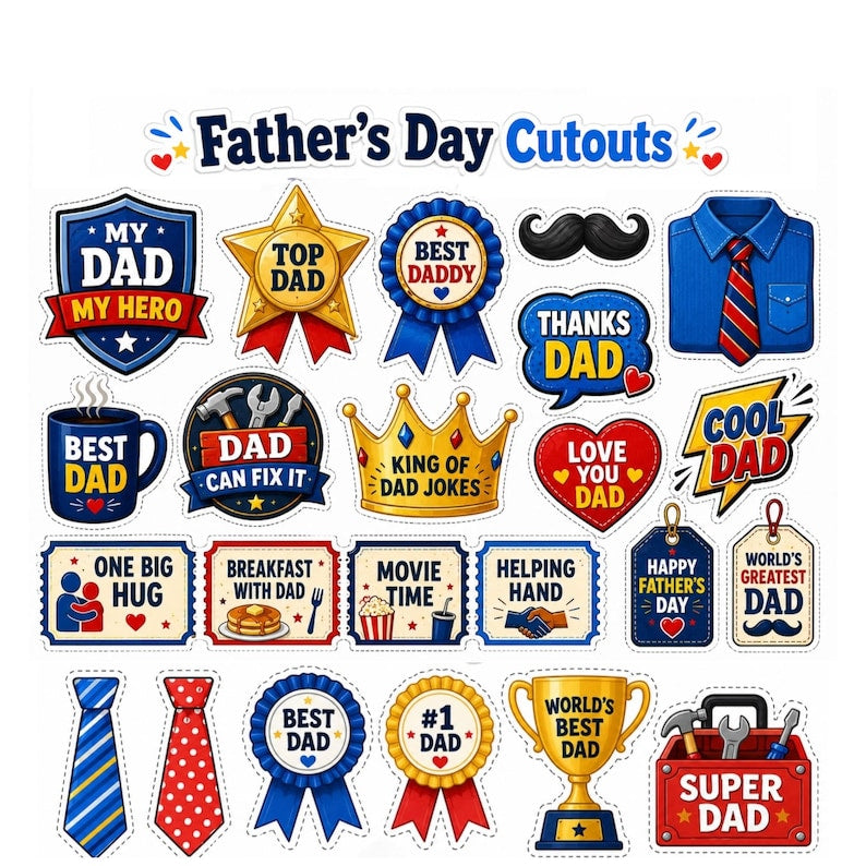 Fathers Day Cutouts Printable, Dad Card Making Kit, Gift for Dad Craft, Kids Cutouts Activity, Cut and Paste Printable Craft, Kids Activity
