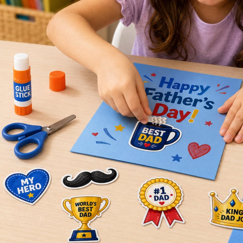 Fathers Day Cutouts Printable, Dad Card Making Kit, Gift for Dad Craft, Kids Cutouts Activity, Cut and Paste Printable Craft, Kids Activity