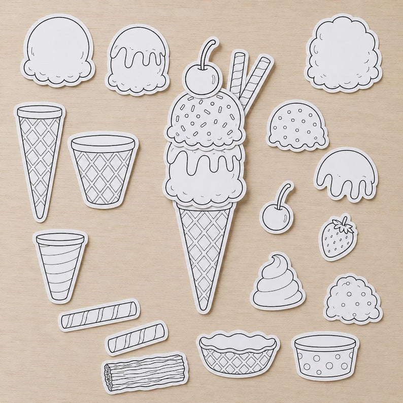 Cream Cut and Paste Craft Printable, Build an Ice Cream Coloring Activity, Kids Summer Craft, Preschool Classroom Worksheet,