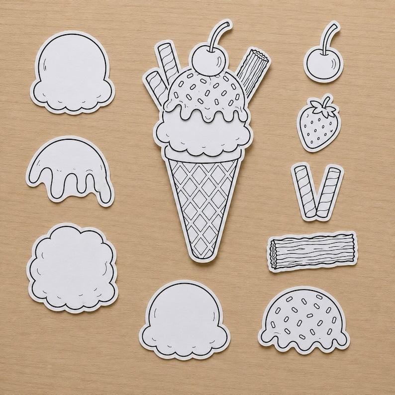 Cream Cut and Paste Craft Printable, Build an Ice Cream Coloring Activity, Kids Summer Craft, Preschool Classroom Worksheet,