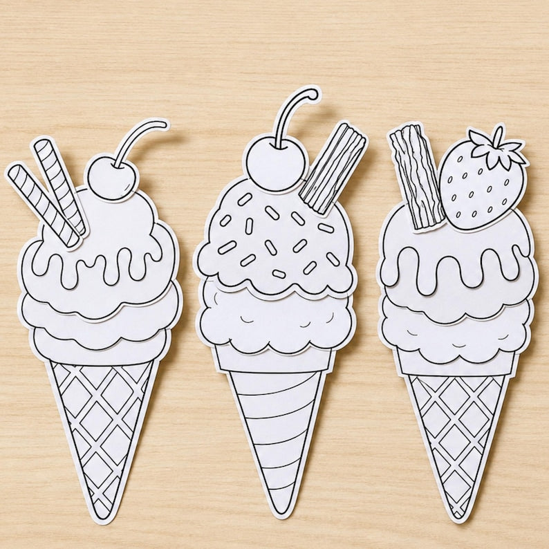 Cream Cut and Paste Craft Printable, Build an Ice Cream Coloring Activity, Kids Summer Craft, Preschool Classroom Worksheet,