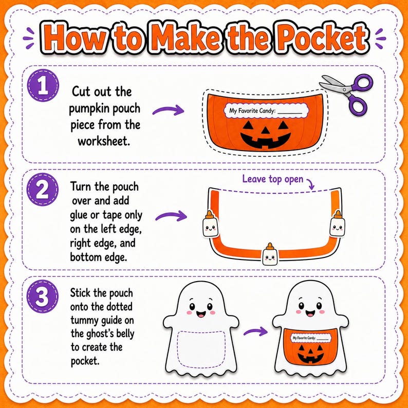 Halloween Bulletin Board Craft | Trick or Treat Ghost Candy Pouch | Printable Halloween Classroom Activity