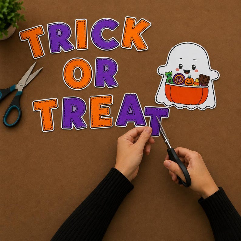 Halloween Bulletin Board Craft | Trick or Treat Ghost Candy Pouch | Printable Halloween Classroom Activity