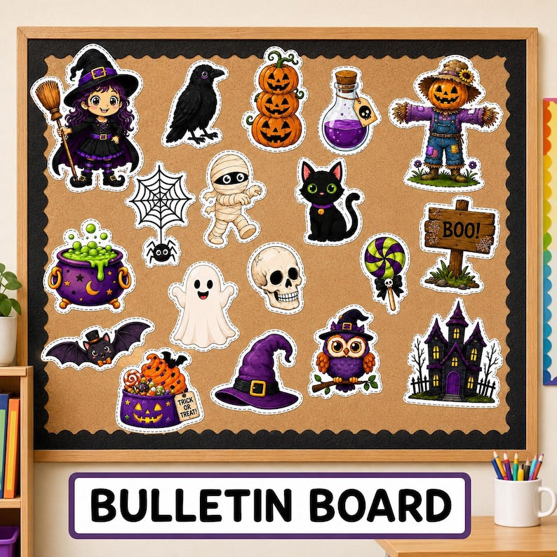 Halloween Cutouts Printable | Halloween Classroom Decor, Bulletin Board Ideas, Halloween Party Decorations, Treat Bag Crafts, Card Making