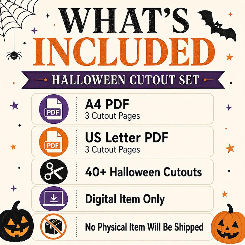 Halloween Cutouts Printable | Halloween Classroom Decor, Bulletin Board Ideas, Halloween Party Decorations, Treat Bag Crafts, Card Making