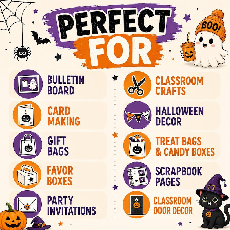 Halloween Cutouts Printable | Halloween Classroom Decor, Bulletin Board Ideas, Halloween Party Decorations, Treat Bag Crafts, Card Making