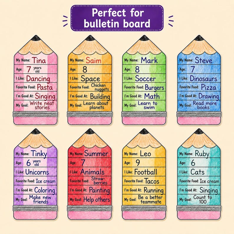 All About Me Pencil Craft Printable | Back to School Activity | First Day of School Worksheet | Classroom Bulletin Board Ideas