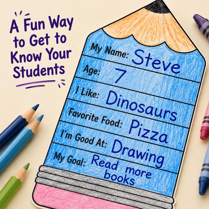 All About Me Pencil Craft Printable | Back to School Activity | First Day of School Worksheet | Classroom Bulletin Board Ideas
