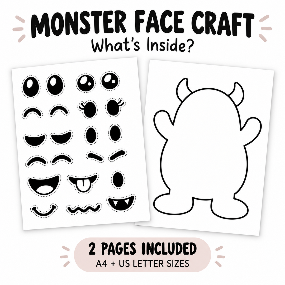 Monster Face Craft Printable for Kids, Build a Monster Cut and Paste Activity, Halloween Preschool Fine Motor Craft