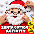 Santa Cotton Ball Beard Craft Printable for Kids, Christmas Santa Face Activity, Preschool Fine Motor Craft, Christmas Classroom Printable