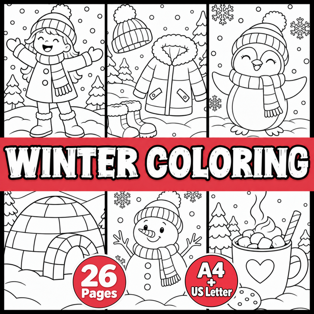 Winter Coloring Pages for Kids, Winter Colouring Sheets, Winter Activities, Winter Classroom Printable, Kids Coloring Activity