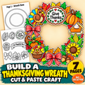 Thanksgiving Wreath Craft for Kids, Build a Thanksgiving Wreath, Fall Cut and Paste Craft, Thanksgiving Classroom Activity, Printable Wreath Craft