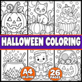 Halloween Coloring Pages for Kids, 26 Printable Halloween Coloring Sheets, Preschool Kindergarten Activity, Cute Spooky Coloring Book PDF