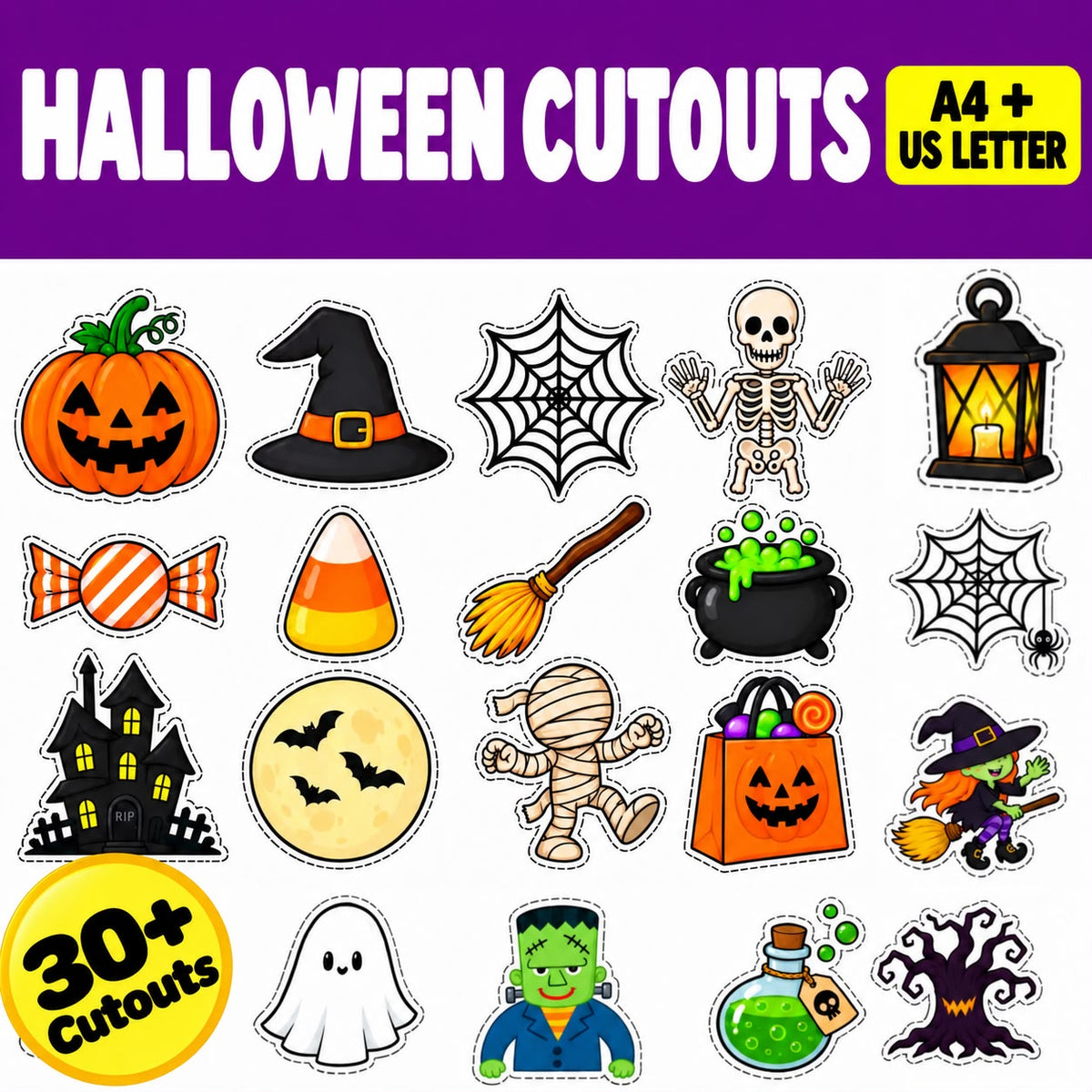 Halloween Cutouts Printable for Kids | 30+ Halloween Craft Cutouts for Classroom, Bulletin Board & Party Decor