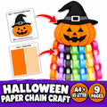 Halloween Paper Chain Craft Printable for Kids, Pumpkin Witch Paper Chain Garland, Halloween Classroom Decoration, Cut and Glue Activity