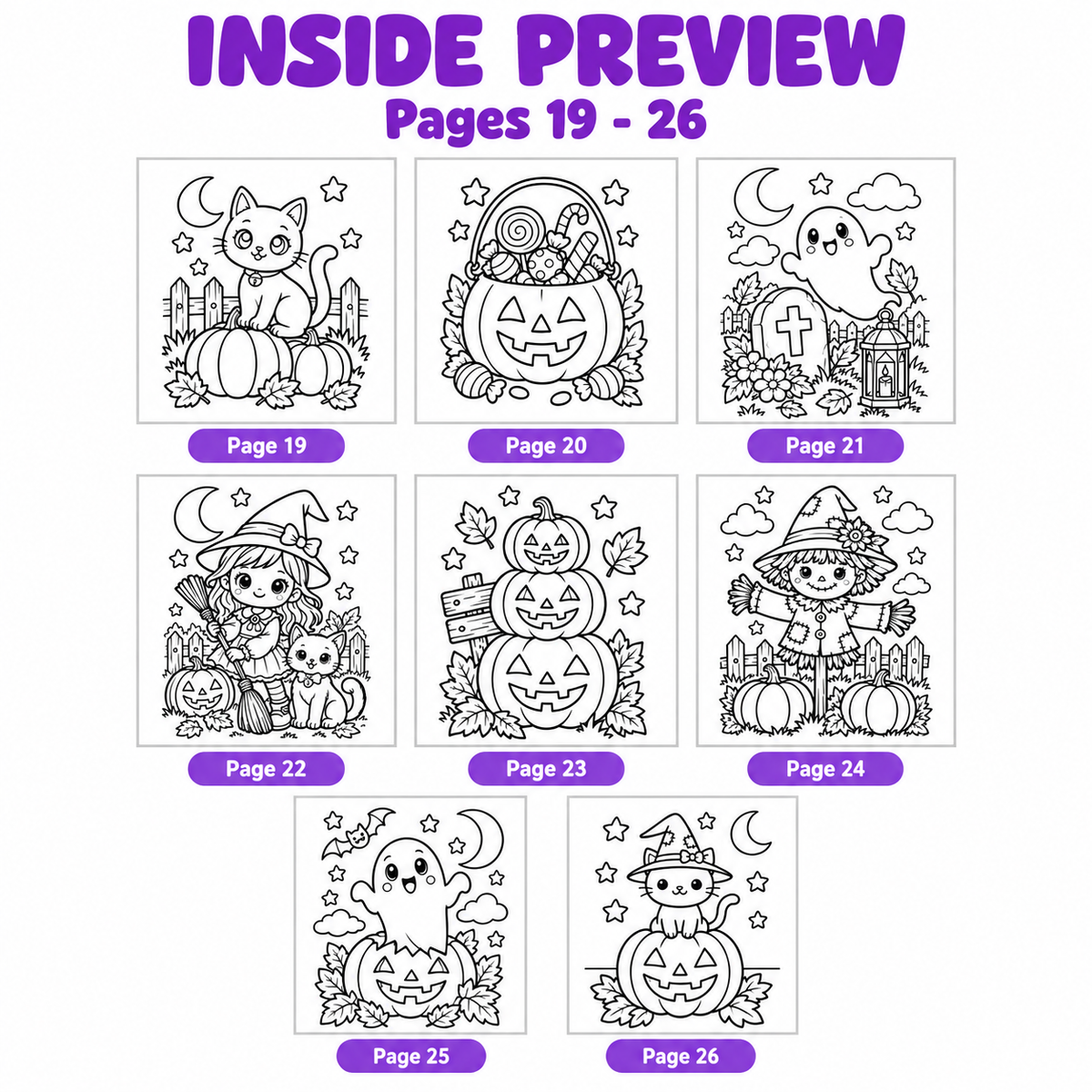 Halloween Coloring Pages for Kids, 26 Printable Halloween Coloring Sheets, Preschool Kindergarten Activity, Cute Spooky Coloring Book PDF