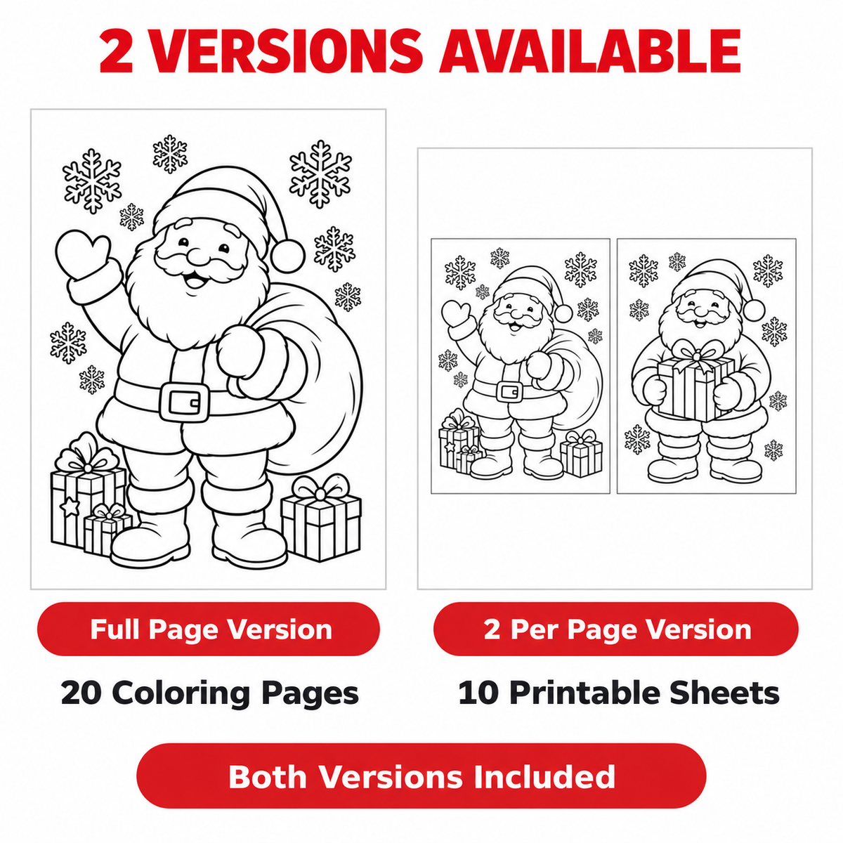Santa Coloring Pages for Kids, 20 Printable Christmas Colouring Sheets, Santa Claus Coloring Book, Preschool Kindergarten Holiday Activity