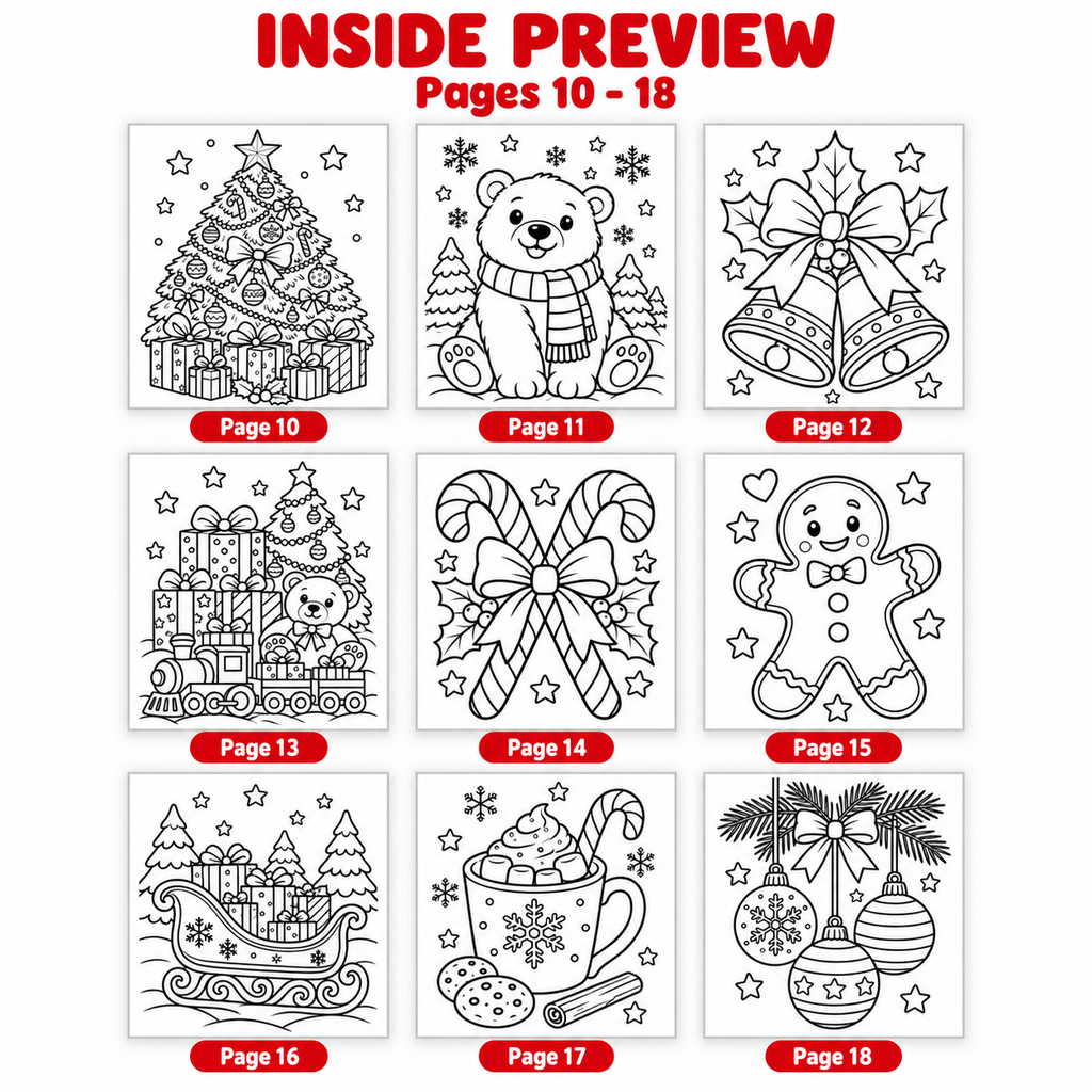 Christmas Coloring Pages for Kids | 26 Printable Christmas Coloring Sheets | A4 & US Letter PDF
