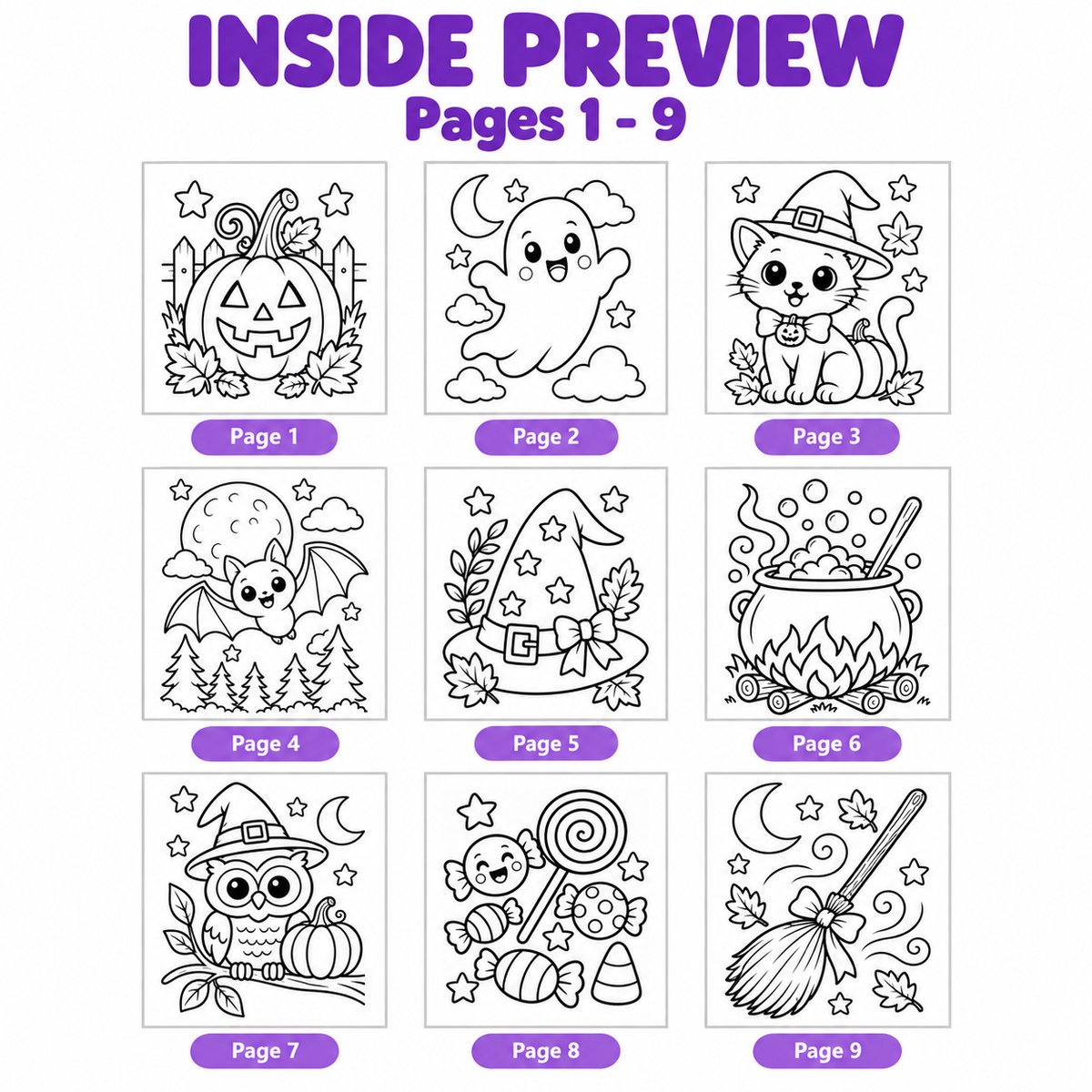 Halloween Coloring Pages for Kids, 26 Printable Halloween Coloring Sheets, Preschool Kindergarten Activity, Cute Spooky Coloring Book PDF