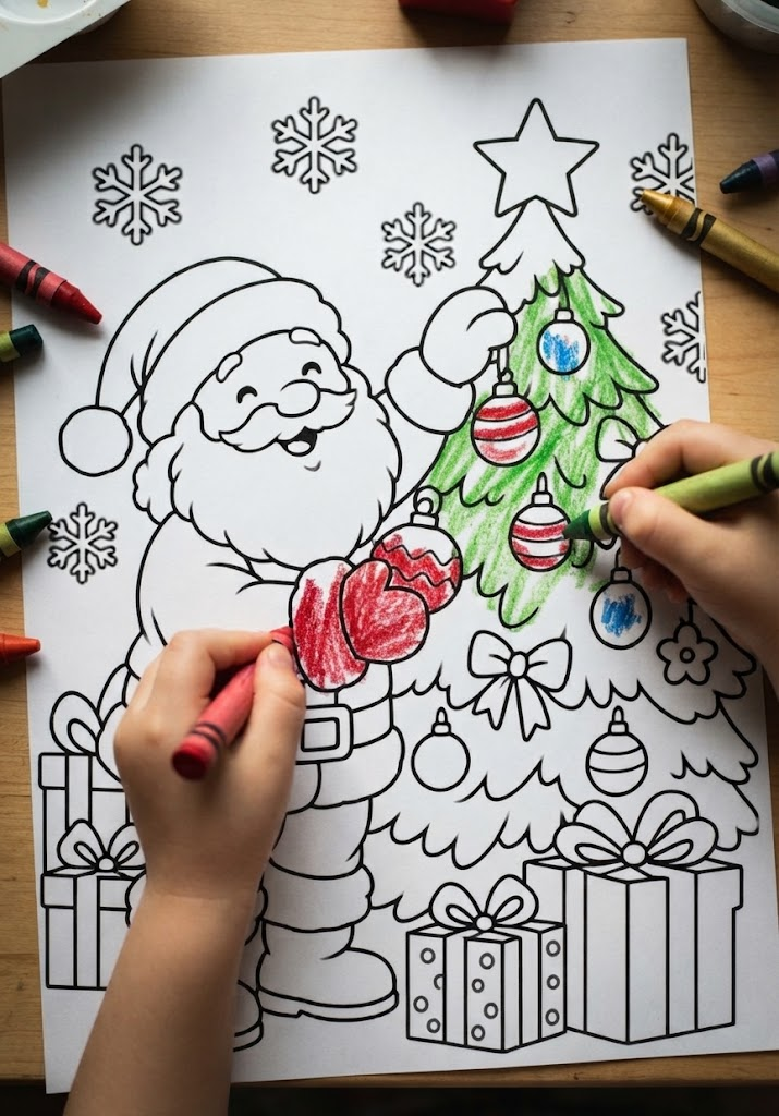 Santa Coloring Pages for Kids, 20 Printable Christmas Colouring Sheets, Santa Claus Coloring Book, Preschool Kindergarten Holiday Activity