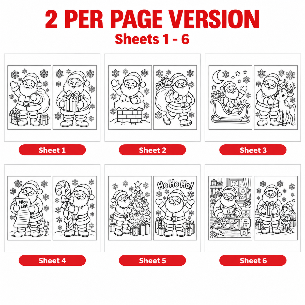 Santa Coloring Pages for Kids, 20 Printable Christmas Colouring Sheets, Santa Claus Coloring Book, Preschool Kindergarten Holiday Activity
