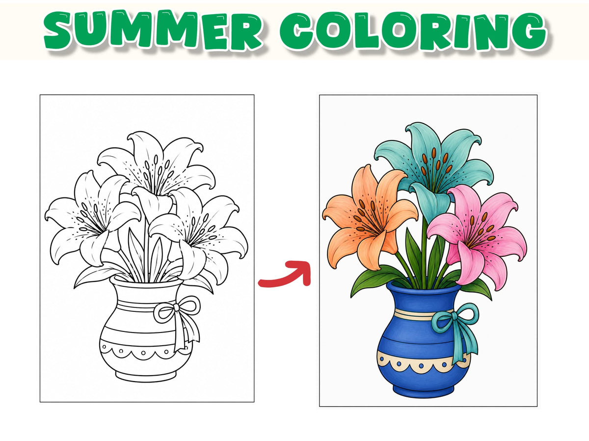Summer Flower Coloring Pages for Kids, Printable Activity Book (20 Pages)