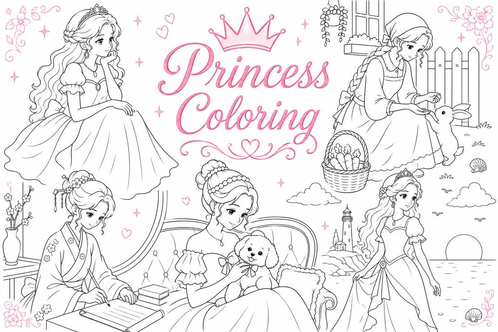 Princess Coloring Book | 16 Fantasy Pages for Kids (Digital Download)