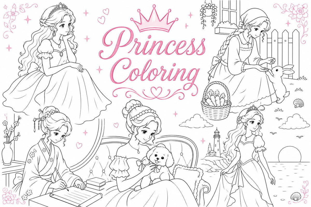 Princess Coloring Book | 16 Fantasy Pages for Kids (Digital Download)