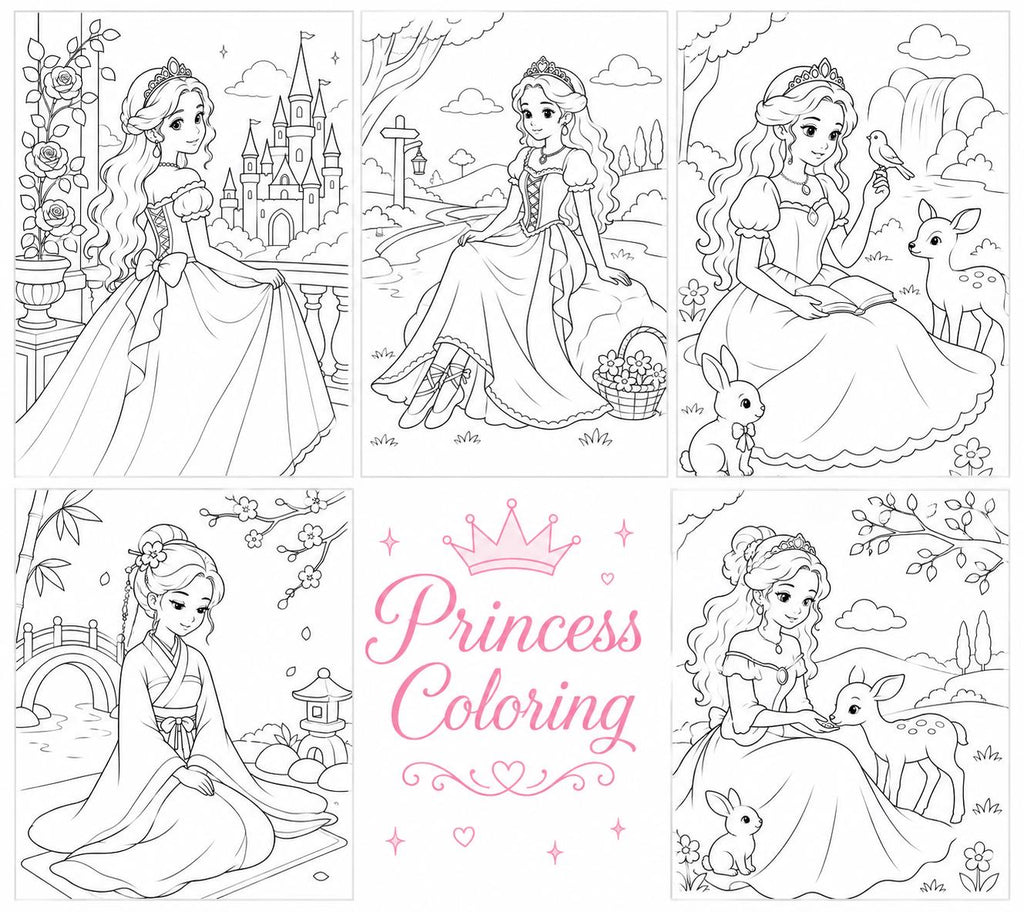 Princess Coloring Book | 16 Fantasy Pages for Kids (Digital Download)