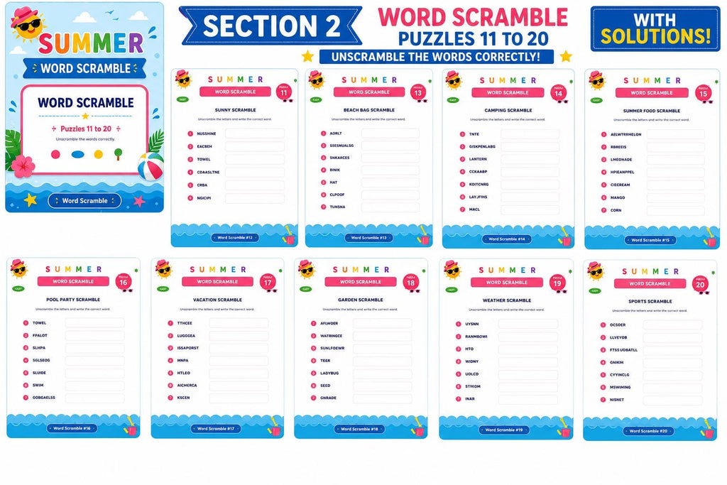 100-Page Summer Activity Book for Kids Ages 5-12 | Puzzle Workbook  Word Search Mazes Math Logic STEM Coding | Printable Instant Download