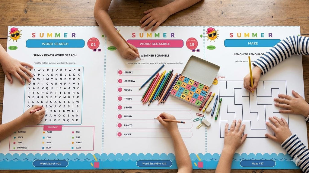 100-Page Summer Activity Book for Kids Ages 5-12 | Puzzle Workbook  Word Search Mazes Math Logic STEM Coding | Printable Instant Download