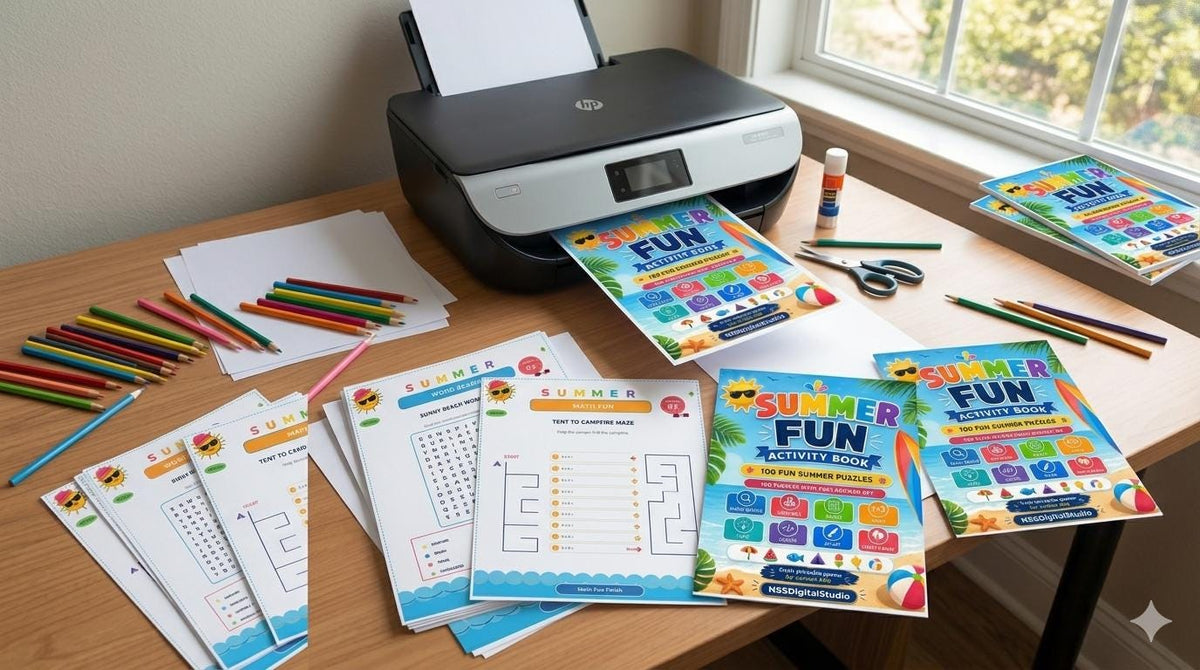 100-Page Summer Activity Book for Kids Ages 5-12 | Puzzle Workbook  Word Search Mazes Math Logic STEM Coding | Printable Instant Download