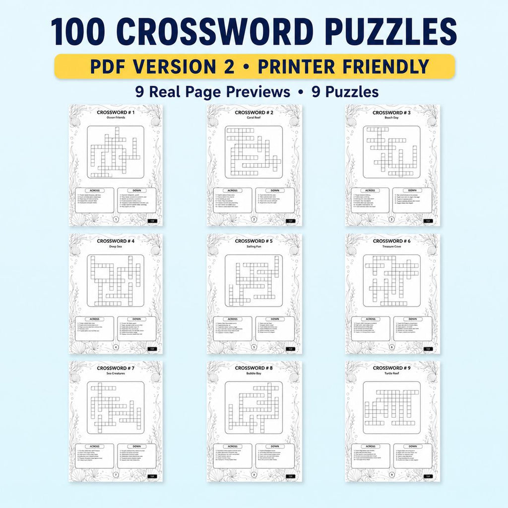 100 Printable Crossword Puzzles With Answers (PDF)