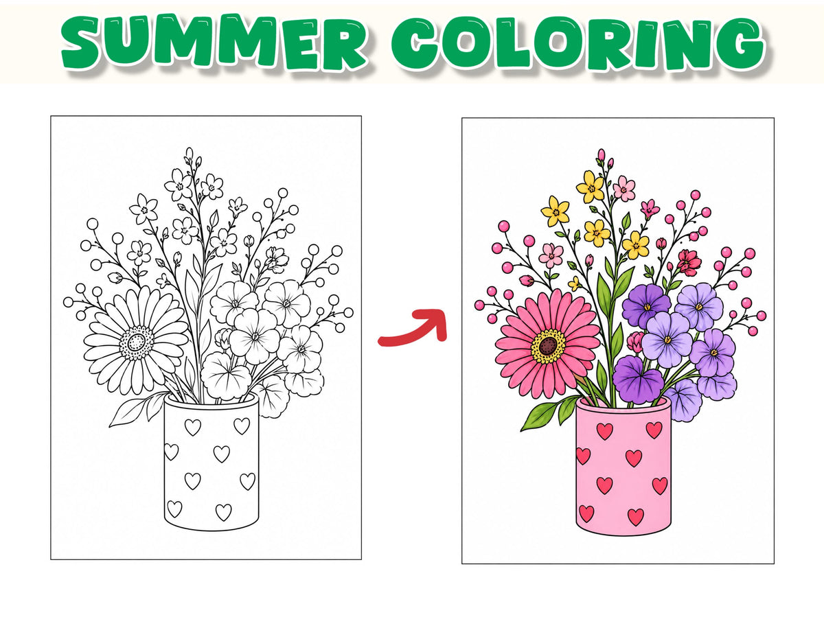 Summer Flower Coloring Pages for Kids, Printable Activity Book (20 Pages)
