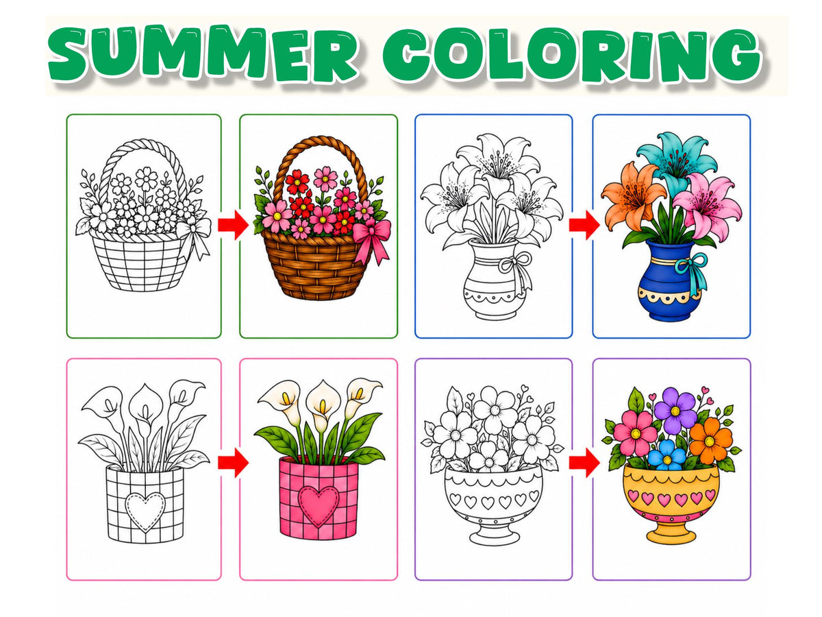 Summer Flower Coloring Pages for Kids, Printable Activity Book (20 Pages)