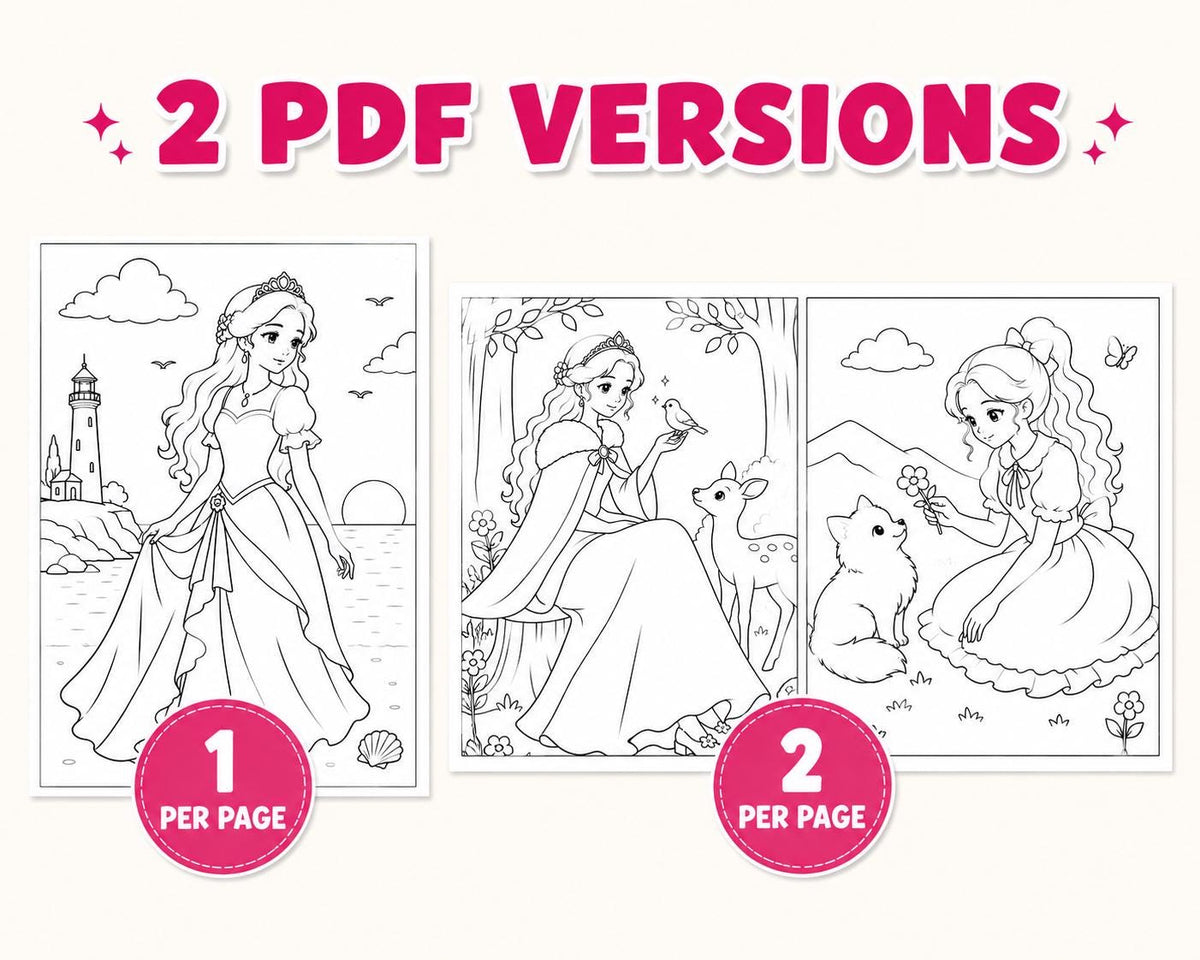 Princess Coloring Book | 16 Fantasy Pages for Kids (Digital Download)