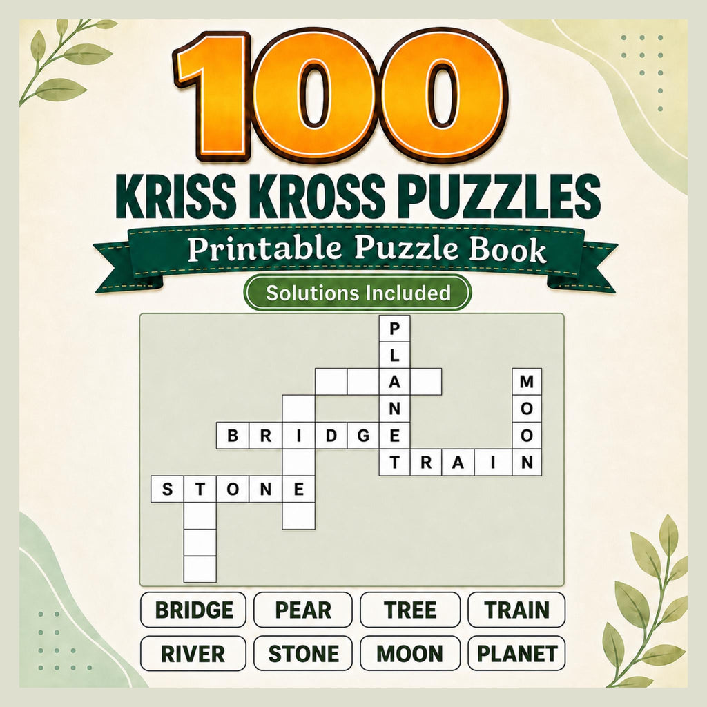 100 Kriss Kross Puzzles Printable With Solutions, Kids Teens Adults Word Fill In Puzzle Book, Kriss Cross Puzzle PDF, 3 