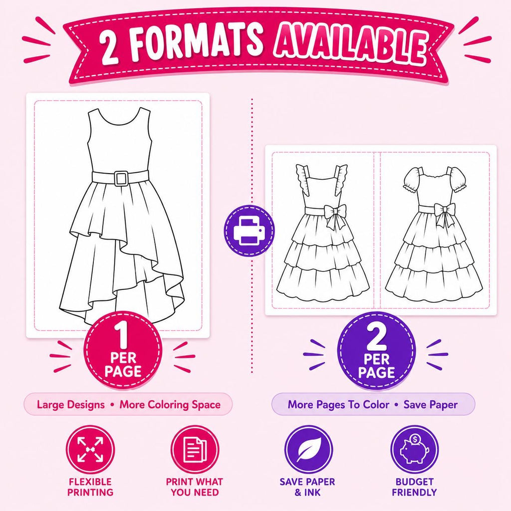 Design Your Own Dresses Activity Book | 20 Fashion Coloring Pages (Digital Download)