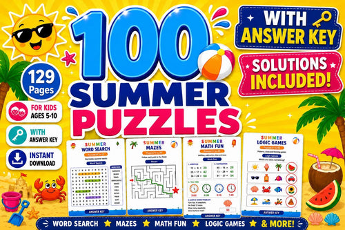100-Page Summer Activity Book for Kids Ages 5-12 | Puzzle Workbook  Word Search Mazes Math Logic STEM Coding | Printable