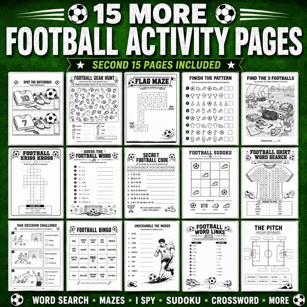 30 Printable Soccer Activities, Soccer Party Games, Football Activity Pack, Soccer Birthday Party Games, Mazes, Word Search, Printable PDF