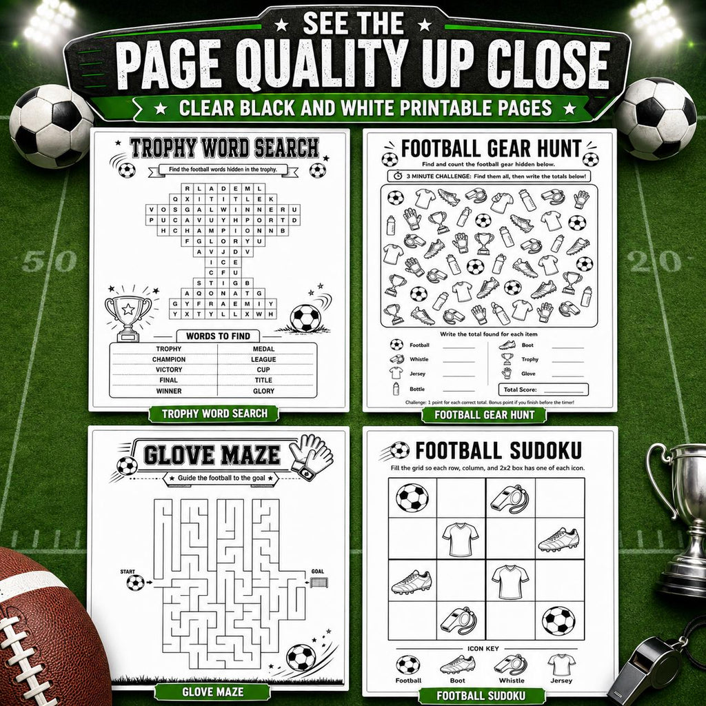 30 Printable Soccer Activities, Soccer Party Games, Football Activity Pack, Soccer Birthday Party Games, Mazes, Word Search, Printable PDF