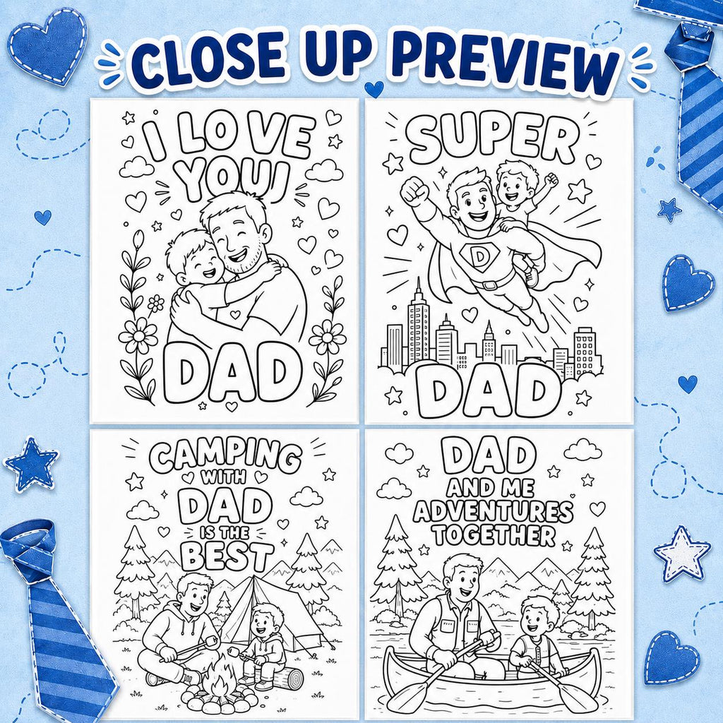 Father’s Day Coloring Pages for Kids, Dad & Daddy Coloring Book, 15 Printable Father’s Day Gift Pages PDF