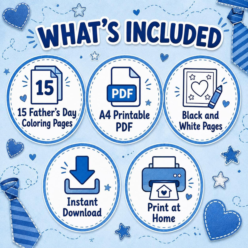 Father’s Day Coloring Pages for Kids, Dad & Daddy Coloring Book, 15 Printable Father’s Day Gift Pages PDF